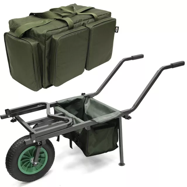 Carp Fishing Barrow Adjustable Body with Built In Tackle Bag & Carryall Bag