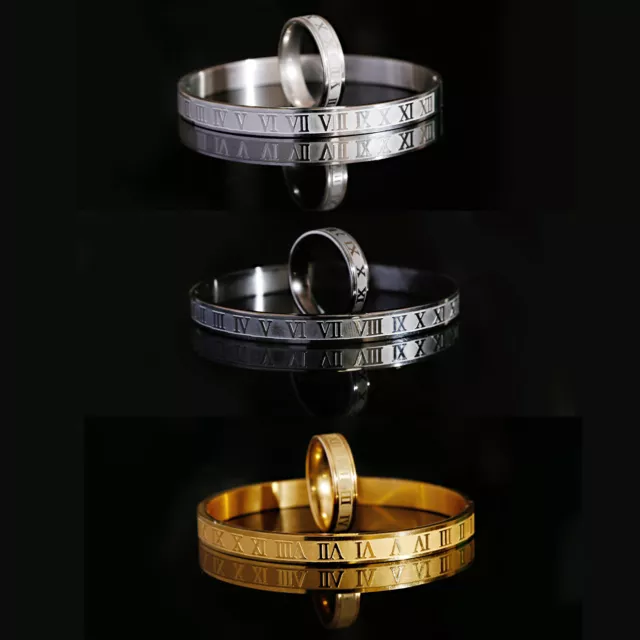 2X Lujo Números Romanos Brazaletes Anillos de Acero Inoxidable Juego de Pulseras Para Hombre Joyería