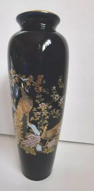 Cobalt Blue 11" Peacock Design Vase Ashi Sato Gordon Collection Made In Japan