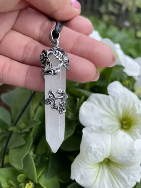 Hexagonal Natural Moon Quartz Crystal Chakra Healing Point Pendant Necklace.