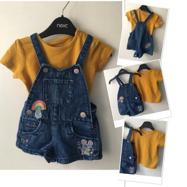 Next baby Girls cute Summer Dungarees shorts Exc U & New F&F Top 3-6 Months