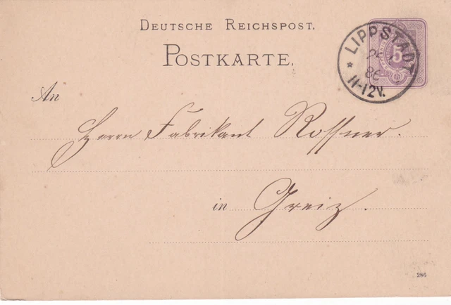 PK Dt.Reichspost , 1886 , Lippstadt