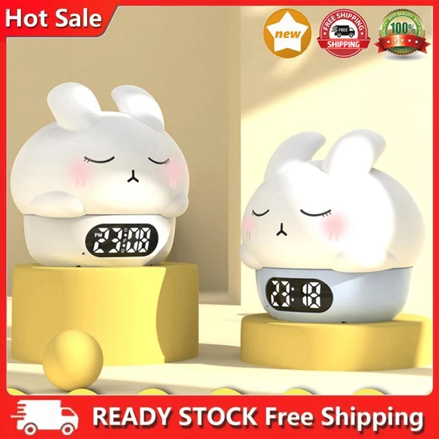 CUTE RABBIT NIGHT Light with Alarm Clock Warm Light+RGB Bedroom
