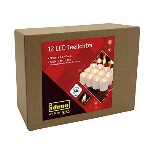 Idena 30469 - Bougies chauffe-plat LED 12 pièces bougies électriques avec lum...