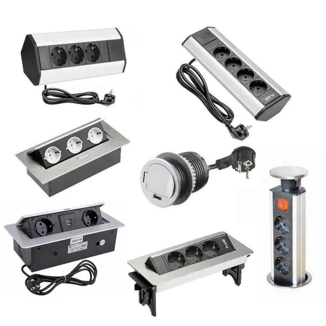 Presa Multipla Angolare Da Incasso Per Cucina E Ufficio – 230V/16A, Alluminio E Plastica, Cavo 50 Cm, Sicurezza Bambini, Colore Bianco