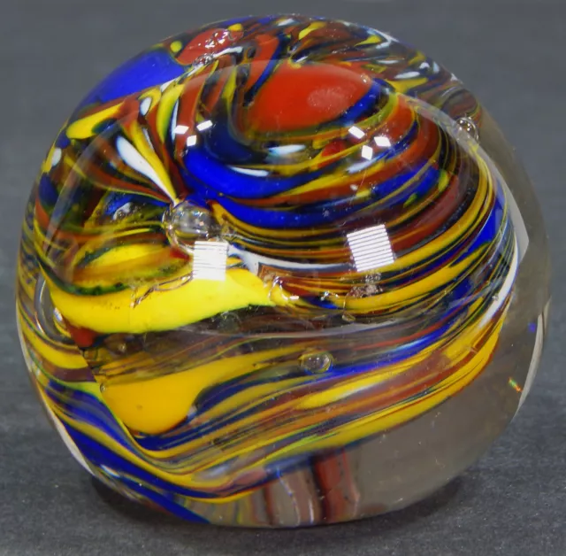 Vintage Mod Glass Marble Paper Weight Round Swirl Pattern Great Color Ball