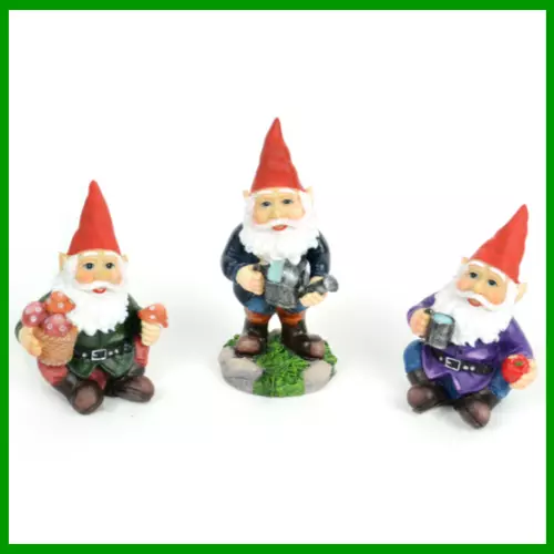 FAIRY GARDEN FUN Gardening Gnomes Set of 3 Miniature Figurines