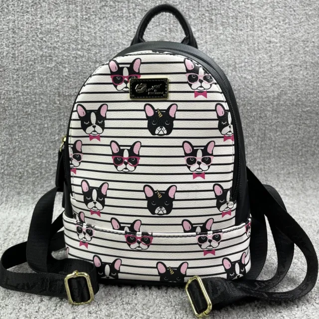 LUV BETSEY BY BETSEY JOHNSON Mini Backpack Pug Dog All Over Print Black White
