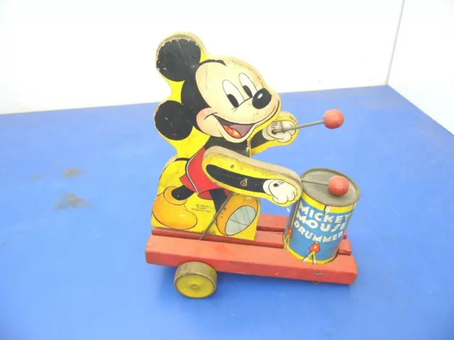 Vintage Mickey Mouse Drummer Pull Toy Walt Disney,Missing front wheels