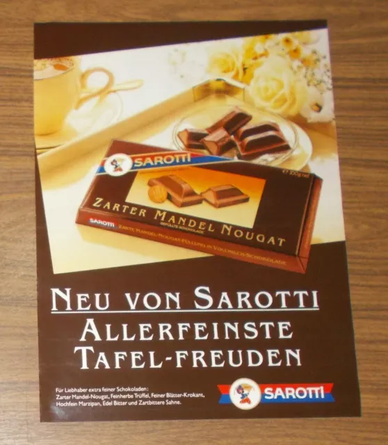 Seltene Werbung SAROTTI ZARTER MANDEL NOUGAT Allerfeinste Tafel-Freuden 1983