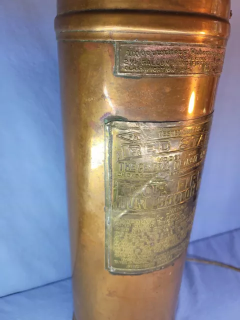 Copper Fire Extinguisher Lamp Vintage RED STAR Model 303 Brass Accent Light 3