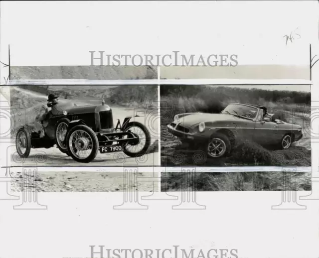 1975 Press Photo MGB 1925 Number One car & 1980 MG-B convertible - pix38620