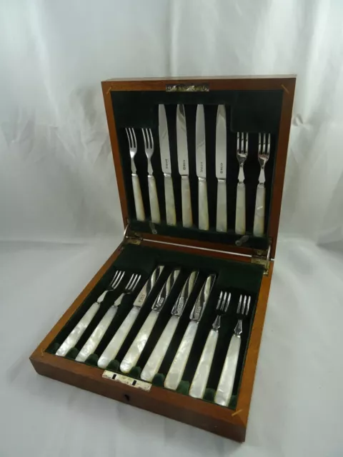 FABULOUS boxed sterling silver & MOP FRUIT CUTLERY, 1935