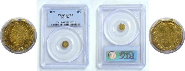 1876 Quarter Dollar California Fractional Gold PCGS MS-63 BG-786