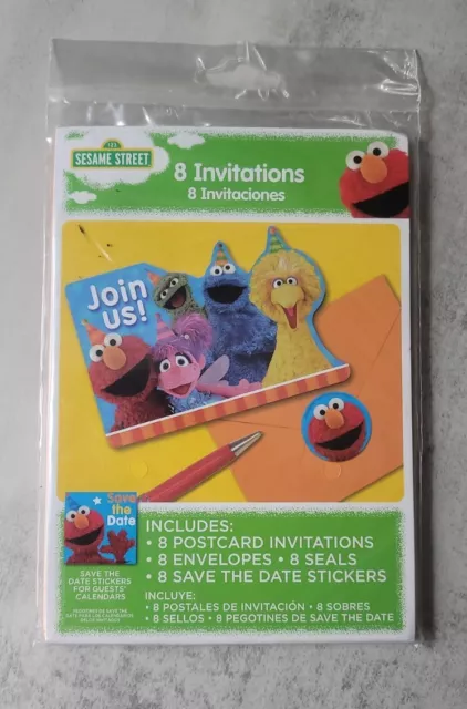 Sesame Street Join Birthday Party 8 Invitations Save Date Seals Envelopes