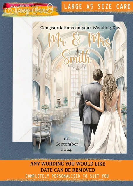 PERSONALISED WEDDING DAY Card Bride Groom Congratulations Mr & Mrs ...