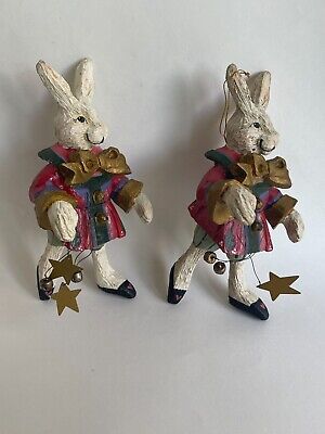 2 House of Hatten Large Christmas Bunny Rabbits Oranments  9"  1990
