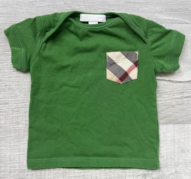 EUC! Burberry Children Baby Boys Green Easter T-Shirt Nova Check 6 Months