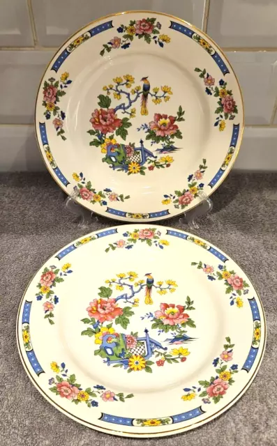 2 x Vintage Lord Nelson Pottery 1950s Tsing 10" dinner plate blue pink floral B