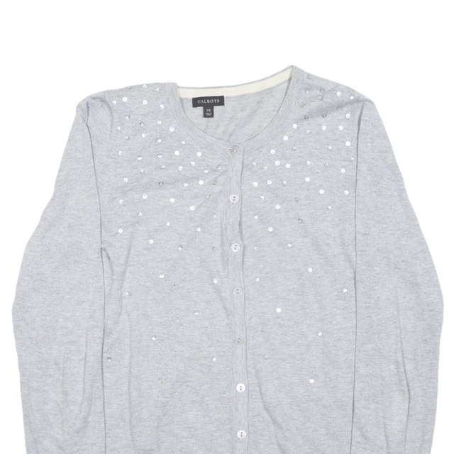 Talbots Pailletten-Cardigan grau eng gestrickt Damen XS 2