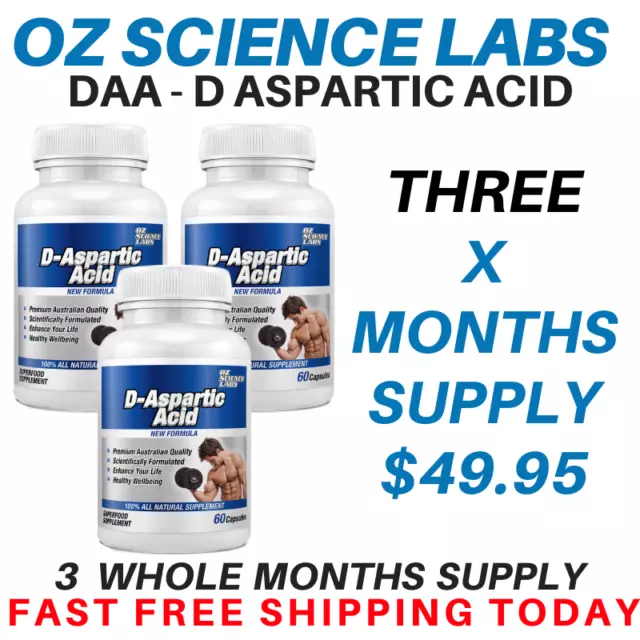 DAA - D Aspartic Acid - 180 Capsules - 3 x Months Supply - D-Aspartic Acid