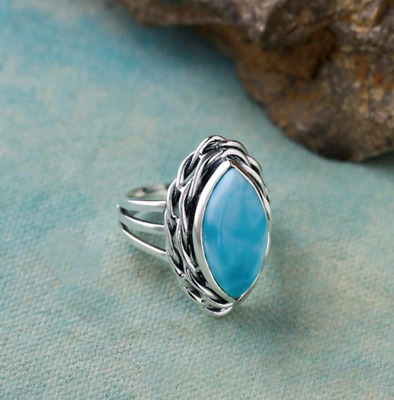 Larimar Ring 925 Sterling Silver Handmade Silver Jewelry Gift for love MO314