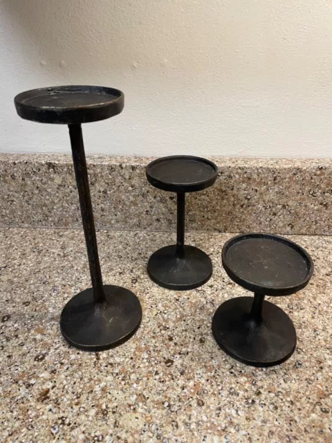 Three (3) POTTERY BARN Wrought Iron Pillar Candle holders No Longer Available