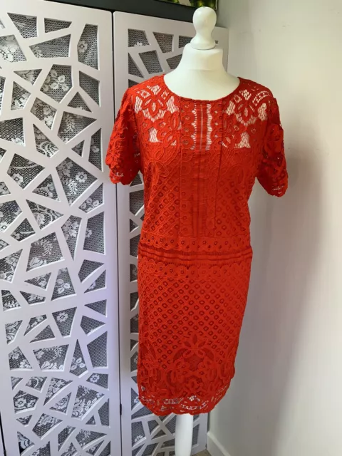 Womens Dress Size 14 Orange Lace Overlay NEXT Occasion NEW With Tags