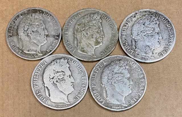 Lot De 5 Pieces De 5 Francs Louis Philippe I Tb/Ttb