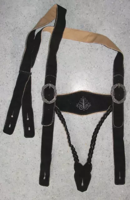 Local Specialities Traditional Costume Leather Suspenders IN Black To up Approx.