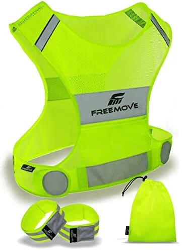 Reflective Vest Running Gear + 2 Bands & Bag / Ultralight & Comfy Medium