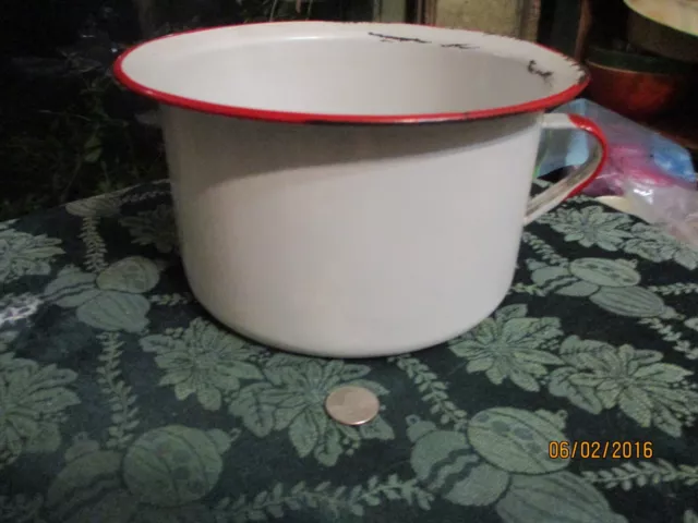 Vintage Large Red and White Enamel Ware Chamber Pot  w/Handle