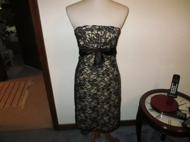 WHBM Size 2 Black and Mocha Lace Strapless Dress EUC White House Black Market