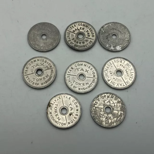 Vtg Lot of 8 Washington State Sales Tax Token Silver Tone Metal 7/8" As Is T9