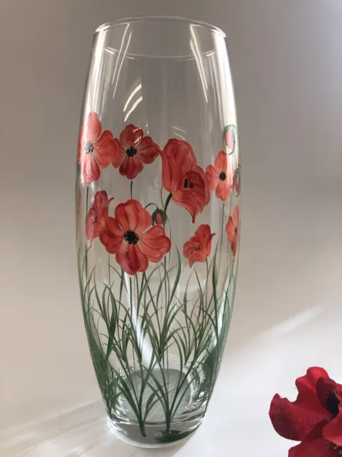 Individually Hand Painted Large barrel Poppy Vase