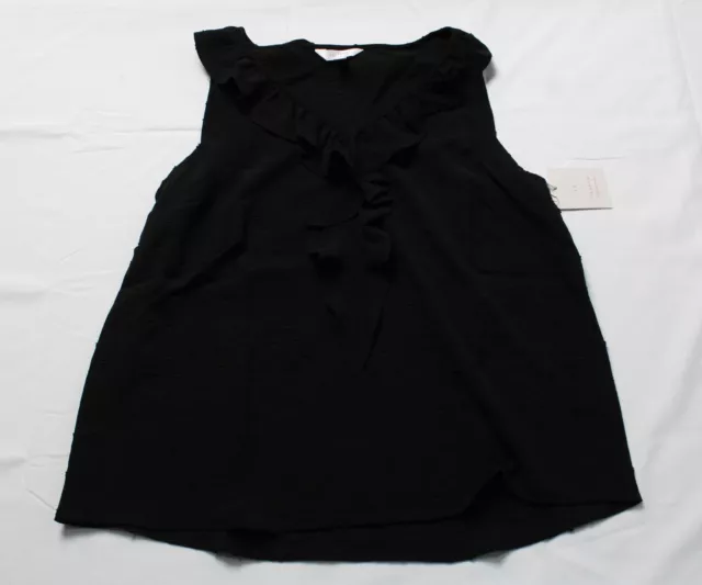 LC Lauren Conrad Women's Cascading Ruffle Tank CD4 Dull Black Large NWT