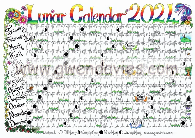 2024 LUNA MOON Calendar A4 wall chart planner poster year Lunar Gwen