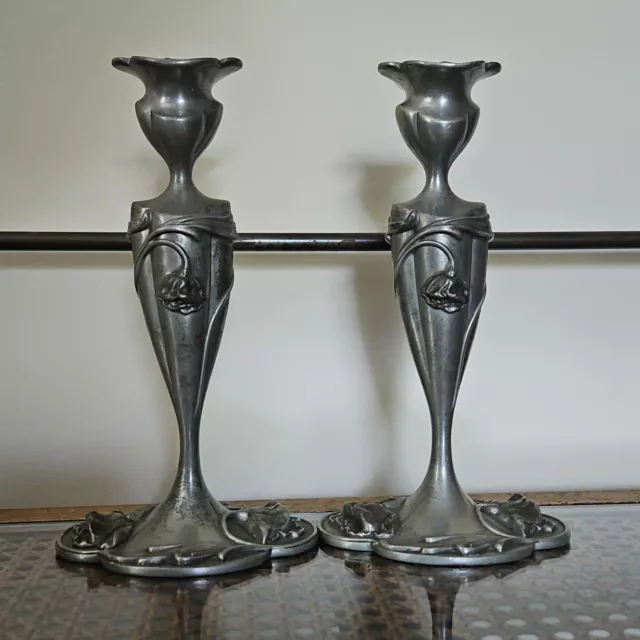 Pair Antique Art Nouveau Silver City Plate Co. Silverplated Candlestick Holders