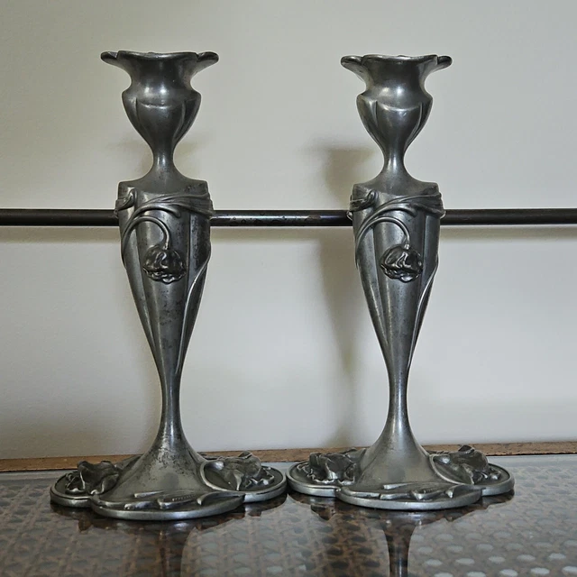 Pair Antique Art Nouveau Silver City Plate Co. Silverplated Candlestick Holders