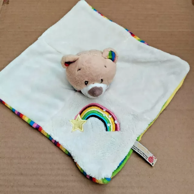 Keel Toys teddy bear cream rainbow rattle soft toy baby comforter blankie doudou