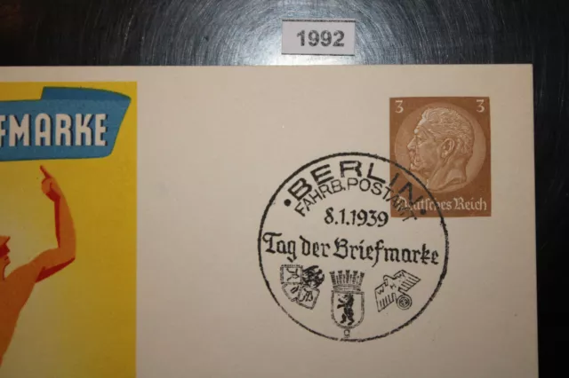 Reich Ganzsache Tag der Briefmarke 1939 Sst. Berlin 8.1.39 -----  1992 2