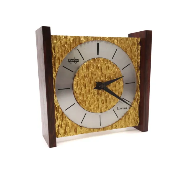 Very Rare 60S Mid Century Teak Brutalist Desk Clock By Arctos Germany