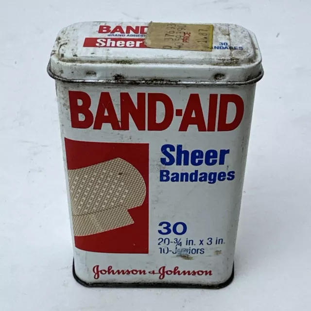 Vintage 1983 BAND-AID Brand 3.5" Tin Sheer Bandages Hinged Lid 30 Count Empty