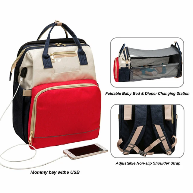 3 in 1 Baby Diaper Backpack, Changing Station, Foldable Travel Bag with Bassinet 2