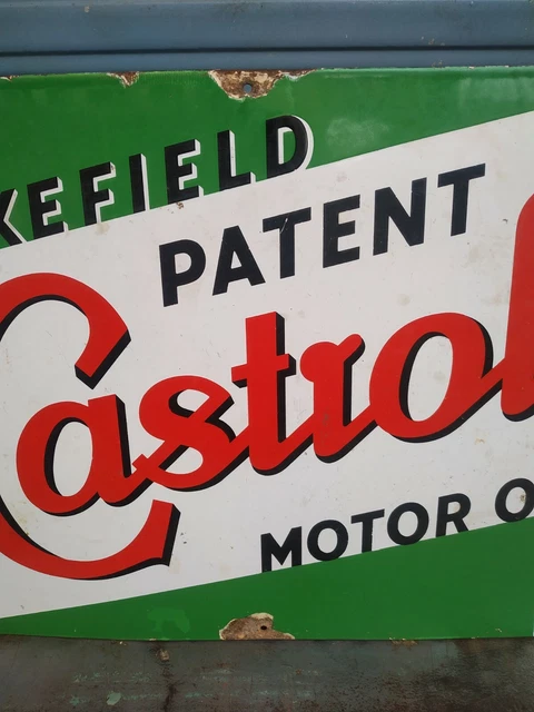 VINTAGE ORIGINAL CASTROL Motor Oil Wakefield Patent Porcelain Enamel Ad ...
