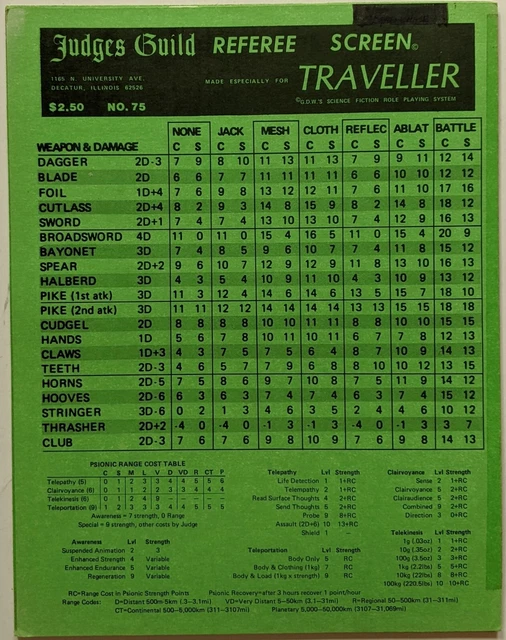 Judges Guild No. 75 - Traveller Referee Screen, 1979 first printing
