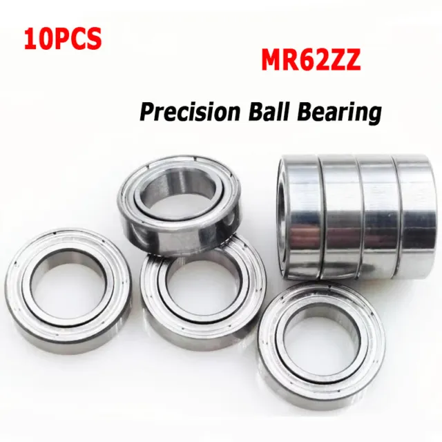10 PCS MR62ZZ Size 2x6x2.5mm Bearing Steel Mini Shielded Precision Ball Bearings
