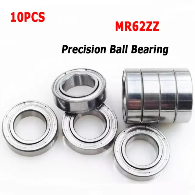 10 PCS MR62ZZ Size 2x6x2.5mm Bearing Steel Mini Shielded Precision Ball Bearings