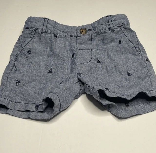 Carters Chambray Shorts Boys Size 18 Months Nautical Sailboats Adjustable Waist