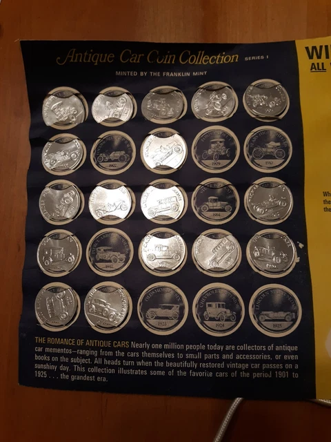 SUNOCO 1960'S 17 of 25 Set Antique Car COINS - Franklin Mint Series 1